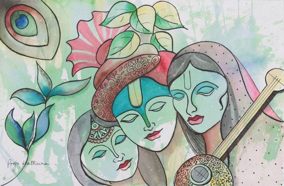 Hindu-Inspired Mixed Media Painting 'Aradhika'