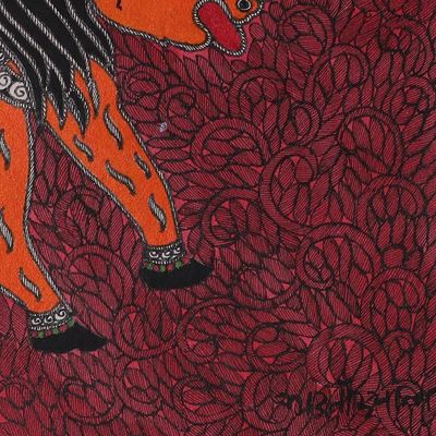Alternate image for Natural Dye Madhubani Painting of Parvati and Ganesha Motherly Bond