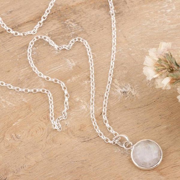 Alternate image for Rainbow Moonstone  Sterling Silver Pendant Necklace Exquisite Moon