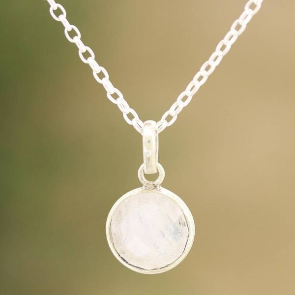 Alternate image for Rainbow Moonstone  Sterling Silver Pendant Necklace Exquisite Moon