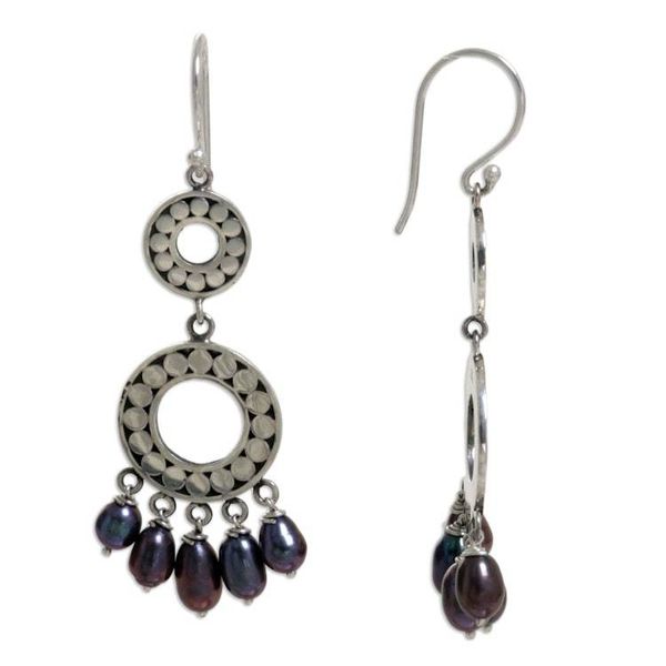 Alternate image for Pearl chandelier earrings Eclipse in Black
