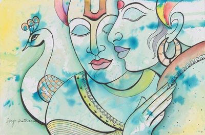 Alternate image for Signed Original Hindu Painting from India Lord of Gopis