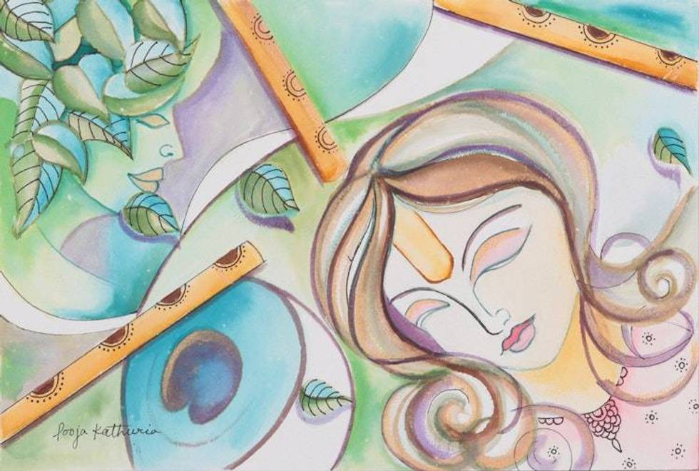 Watercolor and Acrylic Original Painting 'Gopi Priya'