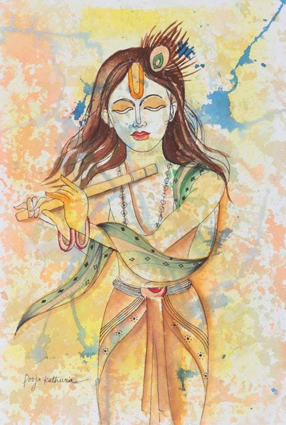 Original Mixed Media Painting with Hindu Theme 'Nityananda'