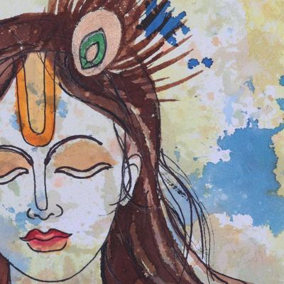 Alternate image for Original Mixed Media Painting with Hindu Theme Nityananda