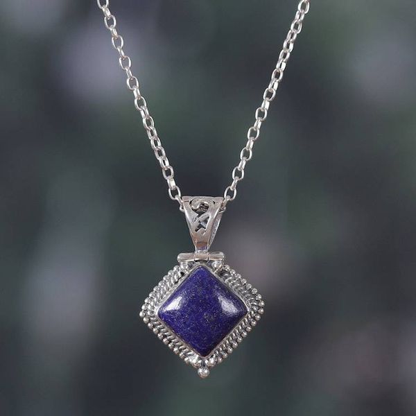 Alternate image for Polished Sterling Silver Lapis Lazuli Pendant Necklace Manor of the Intellectual