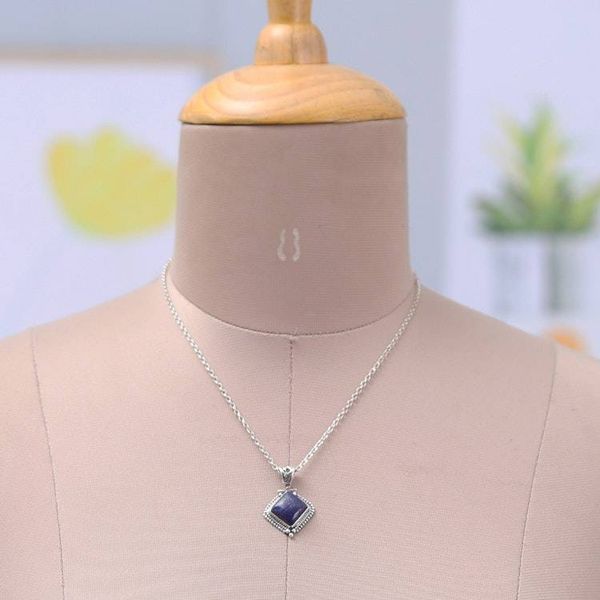 Alternate image for Polished Sterling Silver Lapis Lazuli Pendant Necklace Manor of the Intellectual