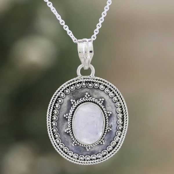 Alternate image for Sterling Silver Pendant Necklace with Rainbow Moonstone Classic Harmony