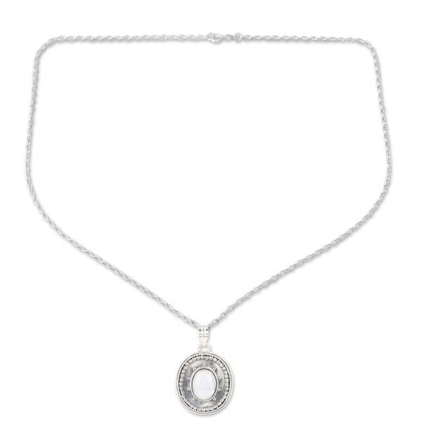 Alternate image for Sterling Silver Pendant Necklace with Rainbow Moonstone Classic Harmony
