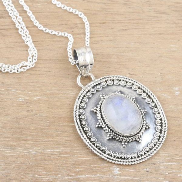 Alternate image for Sterling Silver Pendant Necklace with Rainbow Moonstone Classic Harmony
