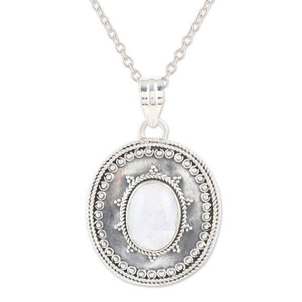 Alternate image for Sterling Silver Pendant Necklace with Rainbow Moonstone Classic Harmony