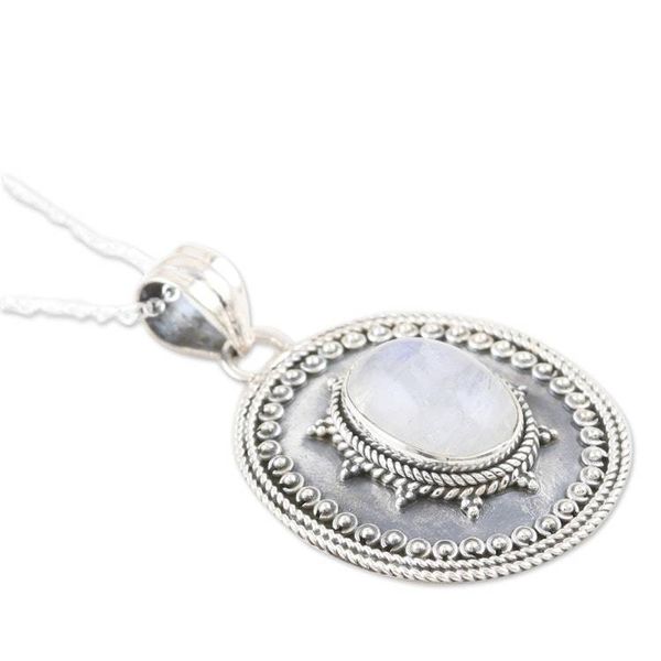 Alternate image for Sterling Silver Pendant Necklace with Rainbow Moonstone Classic Harmony