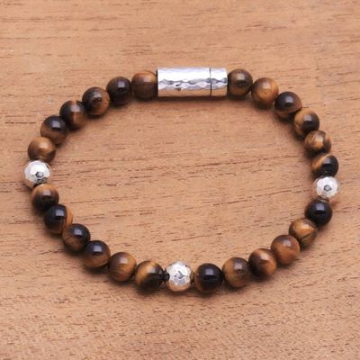 Primary image for Tigers Eye and Hammered Silver Beaded Bracelet from Bali Hammered Beauty