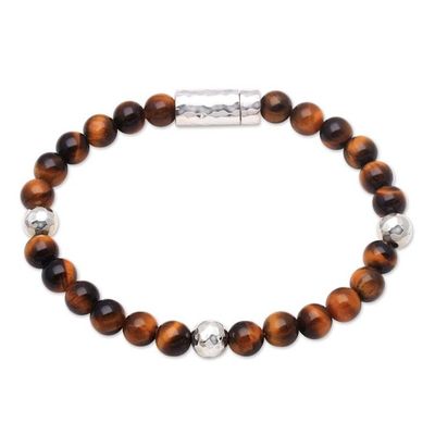 Alternate image for Tigers Eye and Hammered Silver Beaded Bracelet from Bali Hammered Beauty