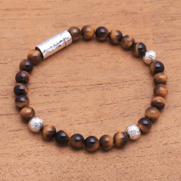 Alternate image for Tigers Eye and Hammered Silver Beaded Bracelet from Bali Hammered Beauty