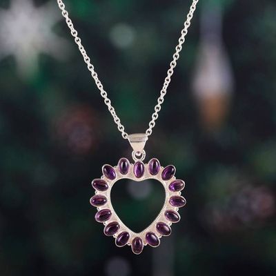 Primary image for Heart-Shaped Sterling Silver and Amethyst Pendant Necklace Wise Heart
