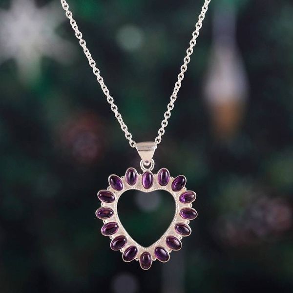 Alternate image for Heart-Shaped Sterling Silver and Amethyst Pendant Necklace Wise Heart