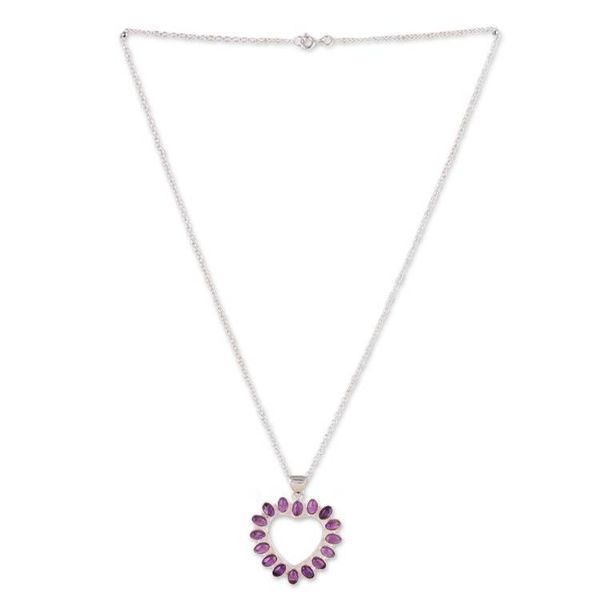 Alternate image for Heart-Shaped Sterling Silver and Amethyst Pendant Necklace Wise Heart