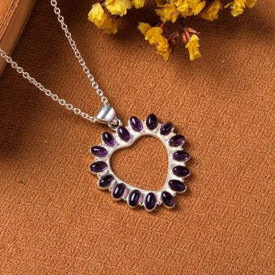 Alternate image for Heart-Shaped Sterling Silver and Amethyst Pendant Necklace Wise Heart