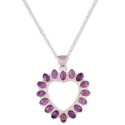 Alternate image for Heart-Shaped Sterling Silver and Amethyst Pendant Necklace Wise Heart