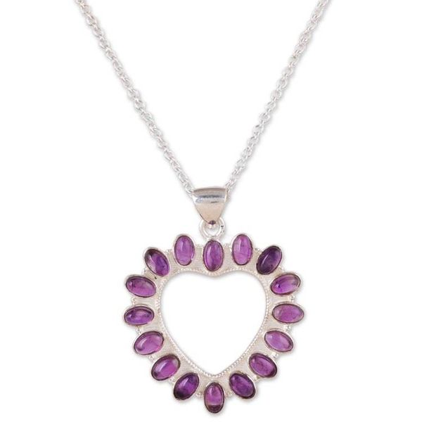 Alternate image for Heart-Shaped Sterling Silver and Amethyst Pendant Necklace Wise Heart
