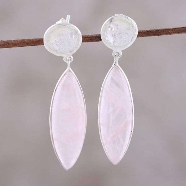 Alternate image for Rose Quartz and Sterling Silver Marquise-Cut Dangle Earrings Subtle Serenity