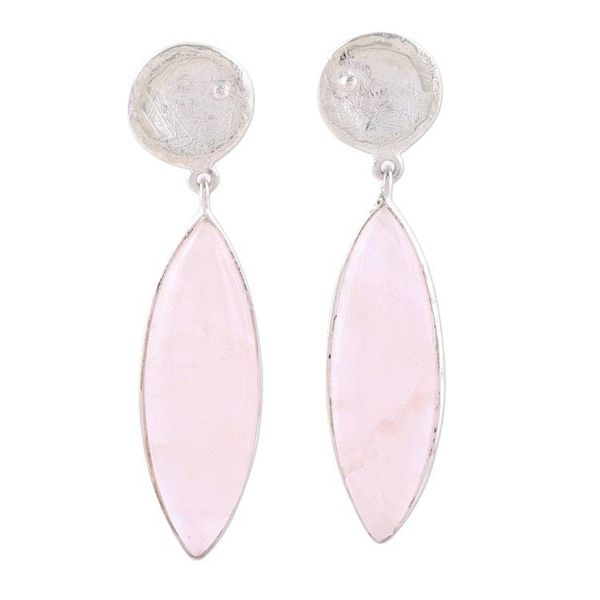 Alternate image for Rose Quartz and Sterling Silver Marquise-Cut Dangle Earrings Subtle Serenity