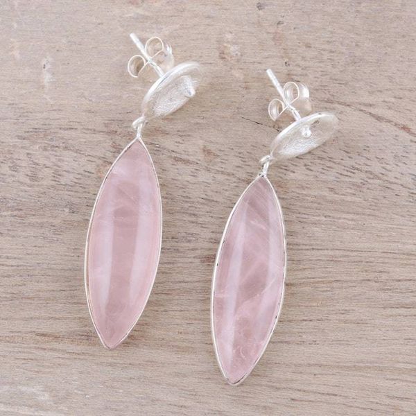 Alternate image for Rose Quartz and Sterling Silver Marquise-Cut Dangle Earrings Subtle Serenity
