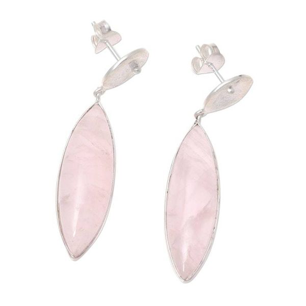Alternate image for Rose Quartz and Sterling Silver Marquise-Cut Dangle Earrings Subtle Serenity