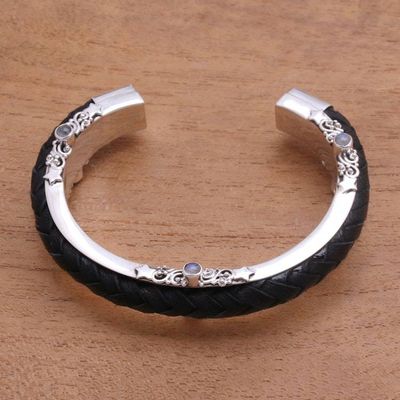 Primary image for Leather and Rainbow Moonstone Cuff Bracelet from Bali Beautiful Goodness