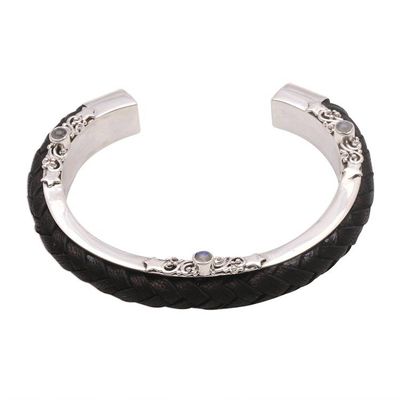 Alternate image for Leather and Rainbow Moonstone Cuff Bracelet from Bali Beautiful Goodness