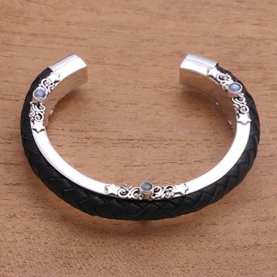 Alternate image for Leather and Rainbow Moonstone Cuff Bracelet from Bali Beautiful Goodness