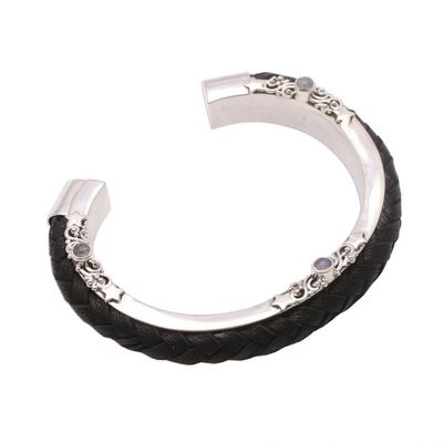 Alternate image for Leather and Rainbow Moonstone Cuff Bracelet from Bali Beautiful Goodness