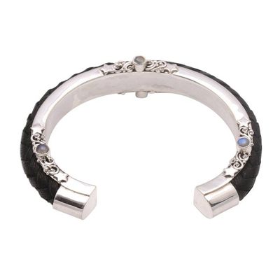 Alternate image for Leather and Rainbow Moonstone Cuff Bracelet from Bali Beautiful Goodness