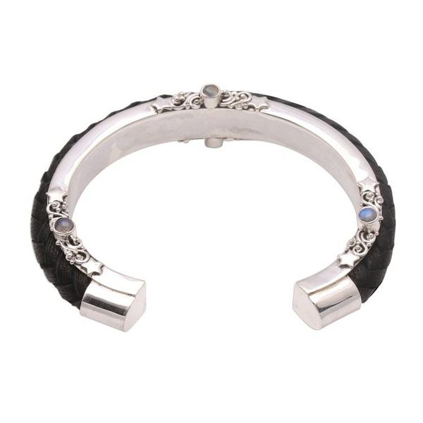 Alternate image for Leather and Rainbow Moonstone Cuff Bracelet from Bali Beautiful Goodness