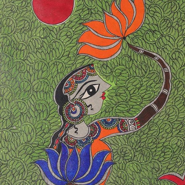 Alternate image for Acrylic Vegetable Dyes on Paper Mermaid Madhubani Painting Dancing Mermaid II