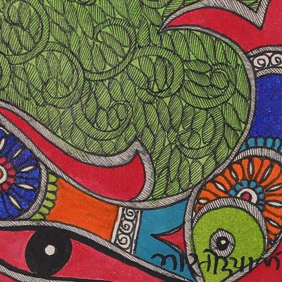 Alternate image for Acrylic Vegetable Dyes on Paper Mermaid Madhubani Painting Dancing Mermaid II