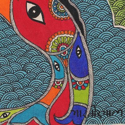 Alternate image for Mermaid Madhubani Painting on Handmade Paper from India Dancing Mermaid