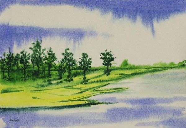 Alternate image for Signed Impressionist Painting of Mango Trees from India Mango Grove