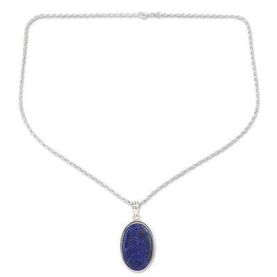 Alternate image for Lapis Lazuli and Sterling Silver Pendant Necklace from India Leaf Delight