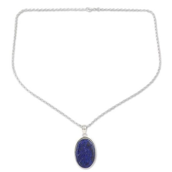 Alternate image for Lapis Lazuli and Sterling Silver Pendant Necklace from India Leaf Delight