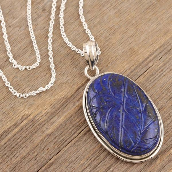 Alternate image for Lapis Lazuli and Sterling Silver Pendant Necklace from India Leaf Delight