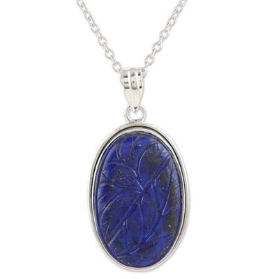 Alternate image for Lapis Lazuli and Sterling Silver Pendant Necklace from India Leaf Delight