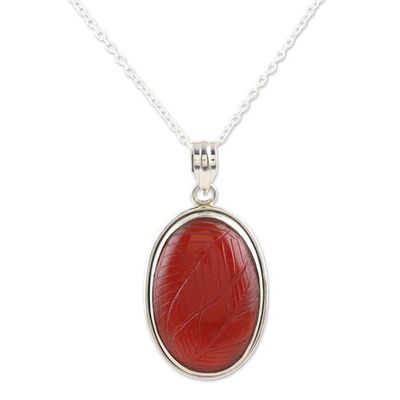 Alternate image for Red Onyx Pendant Necklace Crafted from Sterling Silver Leaf Charm