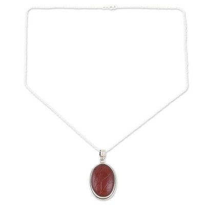 Alternate image for Red Onyx Pendant Necklace Crafted from Sterling Silver Leaf Charm