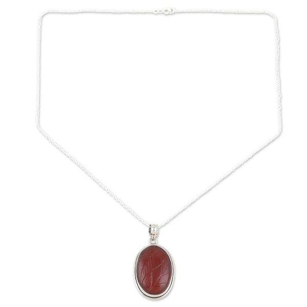 Alternate image for Red Onyx Pendant Necklace Crafted from Sterling Silver Leaf Charm
