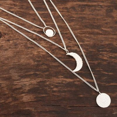 Alternate image for Hand Made Sterling Silver Crescent Moon Pendant Necklace Tipsy Moon