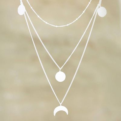 Primary image for Handmade Sterling Silver Crescent Moon Pendant Necklace Waxing Moon