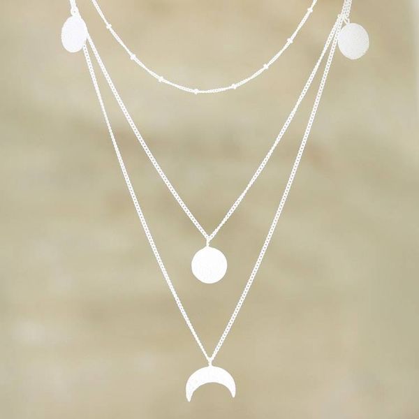 Alternate image for Handmade Sterling Silver Crescent Moon Pendant Necklace Waxing Moon