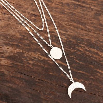 Alternate image for Handmade Sterling Silver Crescent Moon Pendant Necklace Waxing Moon